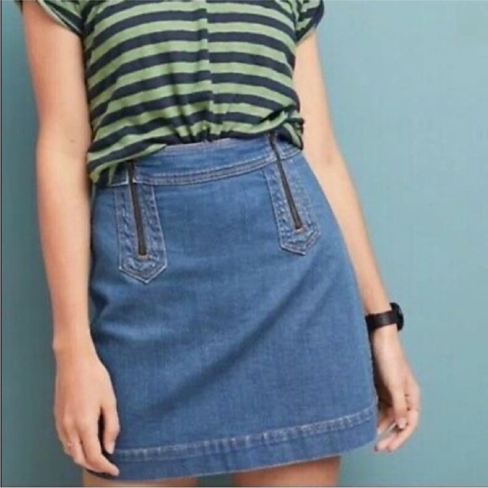 Anthropologie Pilcro & the Letterpress Mini Denim Skirt Double Front Zipper Sz 4
